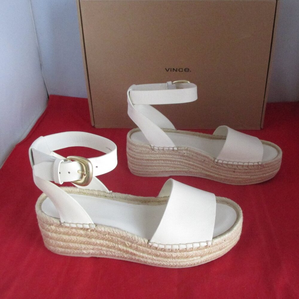 Vince Elisa Ankle Strap Espadrille Platform Wedge Sandal US Size 9 - Milk - 1129
